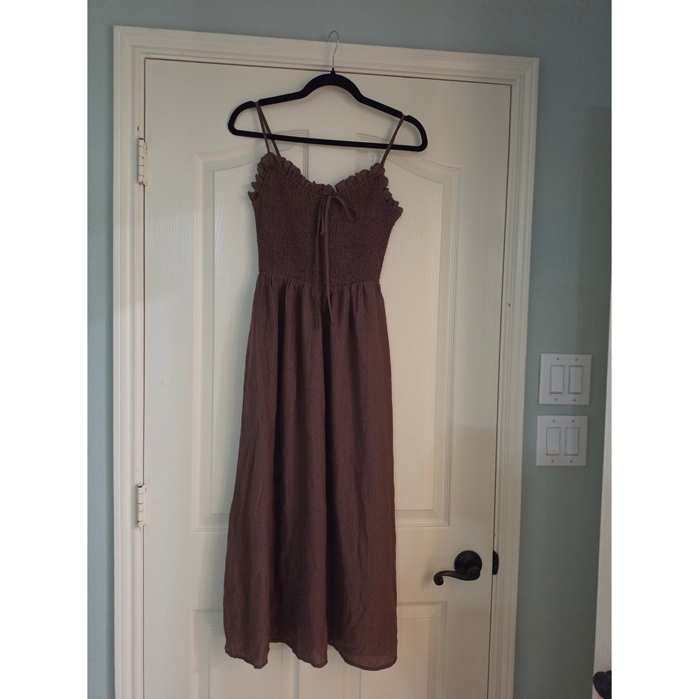 Le Lis Brown Smocked Midi Dress Eyelet Ruffle Boho XS PD6701